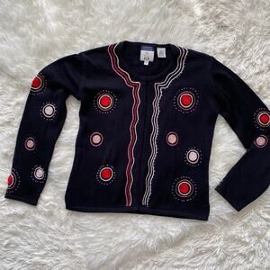 Cousin Johnny Embroidered Beaded Cardigan in Black, Size M